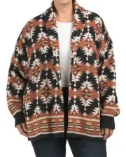 NWT Lucky Brand Aztec Southwestern Cardigan Sweater Shawl Collar Open Front 2X