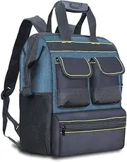 Wide Mouth Tool Tote Bag Muti-Purpose Tool Organiser with Multiple Pockets Adjustable Shoulder Straps and PE Compartment Sheet for Home Professional Tool Equipment Storage