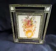 Vintage enamel picture frame with Gold accents and crystals 4.5" Square