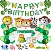 Jungle Theme Party Supplies - Happy Birthday Banner - Jungle Theme Party Decorations for Boys - Jungle Theme Balloons for 1 Birthday Decorations Art Deco Green