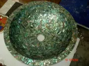 12" Marble Bathroom kitchen Round Washbasin Stone Sink Inlay paua shell k2