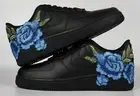 Nike Air Force 1 Custom Floral Low Blue Rose Flower Black Shoes Mens Womens Kids