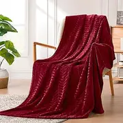Excervent Soft Flannel Fleece Throw Blanket (50x70 inches red) Lightweight Fall Burgundy Blankets Chevron Pattern for Sofa, Couch, Bed - Fluffy Warm Cozy Decorative