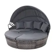 Outdoor Sofa Patio Wicker Garden Rattan Bed Lounge Set - Grey