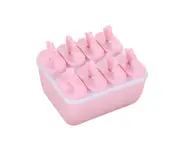 Plastic Popsicle Ice Cream Mold Maker Tray Cube DIY Kitchen Tool with Cover-Pink-Pink Rectangle