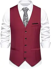 [SMBHIAON] Mens Single Breasted Dress Vest - Classic With Pocket Stage Performance Business Suit Vest,Fashion V Neck Slim Fit Belt At The Back Party Banquet Cardigan Waistcoat