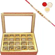 Ghasitaram Gifts Rakhi Gifts for Brothers 20 pcs Assorted Sugafree Chocolates Hamper Box with Pearl Rakhi
