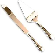Copper Cake Knife Serving Set - Wedding Cake Knife and Server Set -Copper Rose Gold Cake Cutter Knife Server Set with Serrated Blade for Easier Cutting-Gift Holidays, Birthdays, Wedding, Anniversary