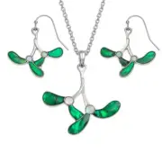 Tide Jewellery inlaid Green Paua shell Mistletoe pendant and earring set