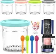4 Pack Ice Cream Tubs for Ninja Creami, Stackable Ice Cream Pints Container Compatible with NC301/NC300/NC299AMZ/CN301CO Series, Ice Cream Storage Cup with Lids and Scoops for Home Kitchen (A)
