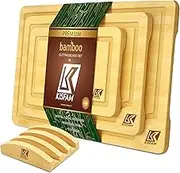 Bamboo Chopping Board, Cutting Board Set with Juice Groove, 3 Pieces Chopping Board Set with Stand, Perfect as Kitchen Tools & Gadgets, for Meat Prep Cheese Vegetables and Fruits