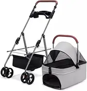 Pet Stroller Dog Stroller Cat Stroller 4 Wheels Dog Stroller Foldable Pet Cat Dog Strollers with Removable Carrier and Storage Basket for Small Medium Dogs Dog Pram Dog Cat(Color:Gray)