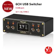 One Little Bear U6 6-Port Hub 6CH USB Switcher OLED Power Meter Aluminum Shell
