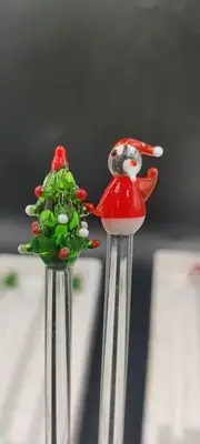 8 Vintage Christmas Blown Glass Swizzle Sticks Drink Stirrers Santa & Trees