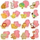 16 Pack Animal Cookie Cutters Set,3D Cookie Plunger Stamps Jungle Safari Anim...