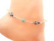 Beach Sea Glass Turtle Anklet Ankle Bracelet Silver Plated NEW