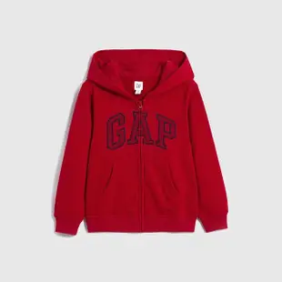 【GAP】男幼童裝 Logo印花連帽外套 碳素軟磨法式圈織系列-紅色(857671)