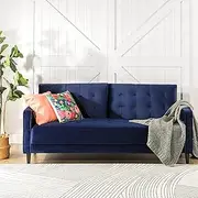 Zinus Mid-Century 3 Seater Velvet Sofa Couch Furniture in Navy Blue, Size 194cm