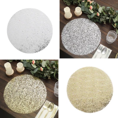 10 Metallic 13 in Round Polyester Mesh Sequins Table PLACEMATS Party Decorations
