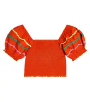 [Stella McCartney Kids] Stella McCartney Kids Shirred embroidered cotton top Y 14 red