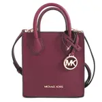 MICHAEL KORS MERCER 金字大圓標荔枝紋皮革迷你琴譜兩用包(深櫻桃紅)