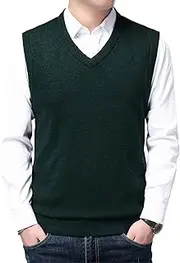 [JEShifangjiusu] Mens V Neck Sweater Vest Cable Knitted Pullover Sweaters Vest Wool Blended Relaxed Fit Knit Sleeveless Sweater