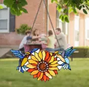 Hummingbirds Stained Glass Suncatcher Sunflower Handicraft Window Decoration