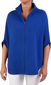 [Marenza] Poncho mit Reißverschluss, Kaschmir-Mischung, Doppelfaden, hergestellt in Italien, Merinowolle, Kaschmir, Schwarz, Beige, Weiß, Blau, Grau, Strick, Schal, Einheitsgröße, Winterkleidung, Winterkleidung