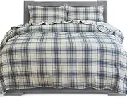 Elegant Comfort Soft 4-Piece 100% Turkish Cotton Flannel Sheet Set - Premium Quality, Deep Pocket Fitted Sheet, Ultra Soft, Cozy Warm Flannel Sheets - Queen, Plaid-Navy/Aqua