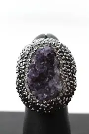 AMETHYST GENUINE DRUZY RING SIZE 7 (SIZABLE)