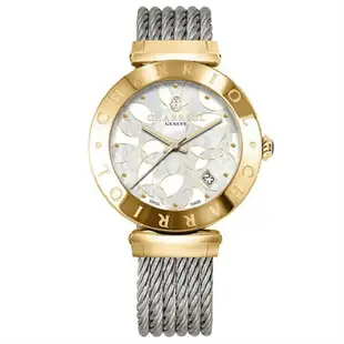 CHARRIOL 夏利豪 (AMY51A007) 香檳金經典鋼索腕錶/珍珠母貝花紋面 34mm