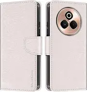 Striped PU Leather Wallet Phone Case Compatible with Oppo Realme P3 Pro 5G, Slim Magnetic Flip Cover with Card Slots and Stand Function (White)