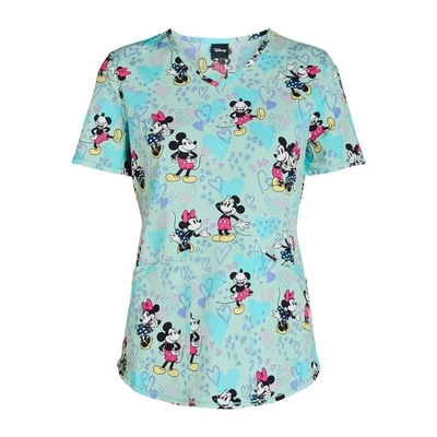 Scrubstar Women's Mickey and Minnie Print V-Neck Scrub Top XL