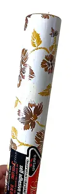 Vintage Carlan Shelf Adhesive Drawer Shelf Liner Roll White Gold Brown Floral