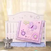 Sweet Baba 6 PC Butterfly Crib Bedding Set,Pink Crib Set for Baby Girls,Microfiber Printed Nursery Bedding Set Including Comforter/Skirt/Crib Sheet/Blanket/Diaper Bag