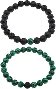 [SING F LTD] 2pcs Natural Lava Rock Volcanic Stone Bracelet Stone Mala Beads Bracelets 8mm Bead Elastic Bracelets for Men Women for Birthday Anniversary Christmas Day