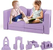 HONEY JOY 8 PCS Modular Kids Sofa Play Couch, Convertible Climb & Crawl Foam Playset with Comfy Suede Fabric, Machine-Washable Covers, Foam Block Activity Playset for Kid’s Room, Kindergarten (Purple)
