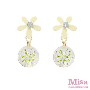 【MISA】韓國設計S925銀針滿天星乾花甜美夢幻玻璃球耳環 粉