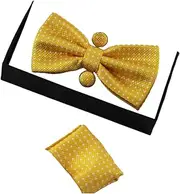 [Zasel] Mens Yellow Checkered Matching Bow Tie, Pocket Square & Cuff Links Set Warm Yellow
