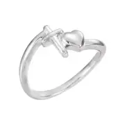 925 Sterling Silver Cross & Heart Chastity Ring Size 7 for Women 2.12gm