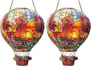 2PCS Hot Air Balloon Solar Garden Light,Stained Sun Catcher Hot Air Balloon,Flame Effect Solar Lanterns,Outdoor Hanging Garden Ornaments,Hanging Acrylic SolarsLanterns for Outside Window Home