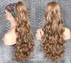 Dark Blonde mixed Human Hair Blend Ponytail Heat Safe Curly Ex long drawstring