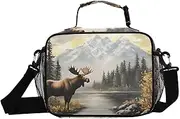 Landscape Retro Moose Insulated Lunch Box for Women Men - Ideal for Work, Picnics - Includes Adjustable Shoulder Strap