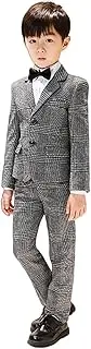 [Kromoc] Boys' Houndstooth Three-Piece Suit Notch Lapel Tuxedos Wedding Banquet Formal Prom