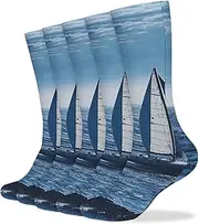 [NQHJT] Blue Sea Sailboat Socks for Women Men Breathable Boot Socks Warm Calf Socks for Hiking Work, Style, One Size, Style, One size