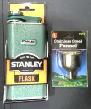 NEW Stanley 8 Ounce Stainless Steel Flask Classic Green Easy Fill w Funnel