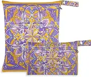[Amooorous] Retro Flower Pattern Purple and Yellow washable small dry bags 2 Pack wet bag for swimsuit with handles for beach, yoga