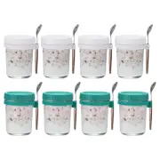 Overnight Oats Containers with Lids, 8Pcs - 10 Oz Jars with Spoons (White+Cyan)
