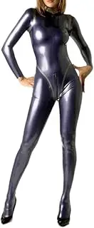 [DAIJES] Metallic Purple and Golden Latex Catsuit with Feet Crotch Zipper Rubber Body Suit Bodysuit Zentai Overall