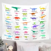 Multi Colored Dinosaurs Drawings and Names Tapestry